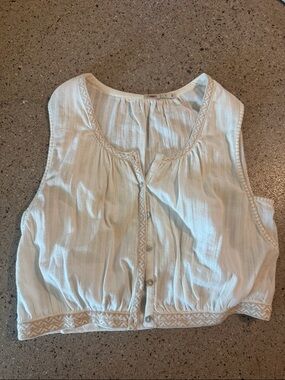 Faherty Cream Sleeveless Button-Front Crop Top